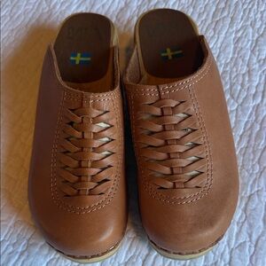 MIA Tan Leather Woven Clogs